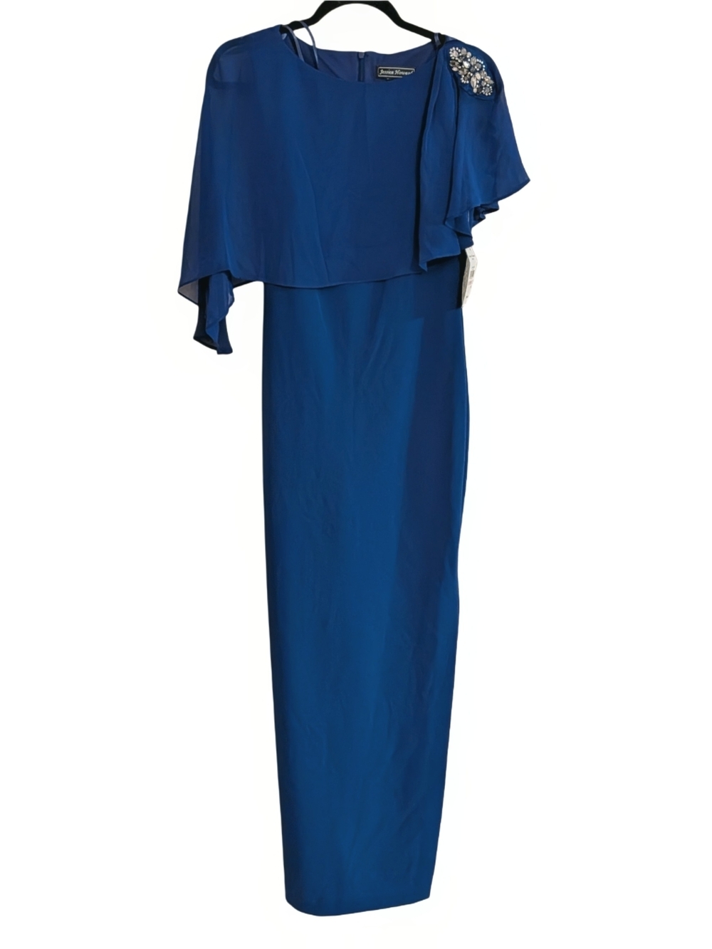 Jessica Howard Petite Women's Blue Embellished Cape Overlay Dress Size 6P NWT